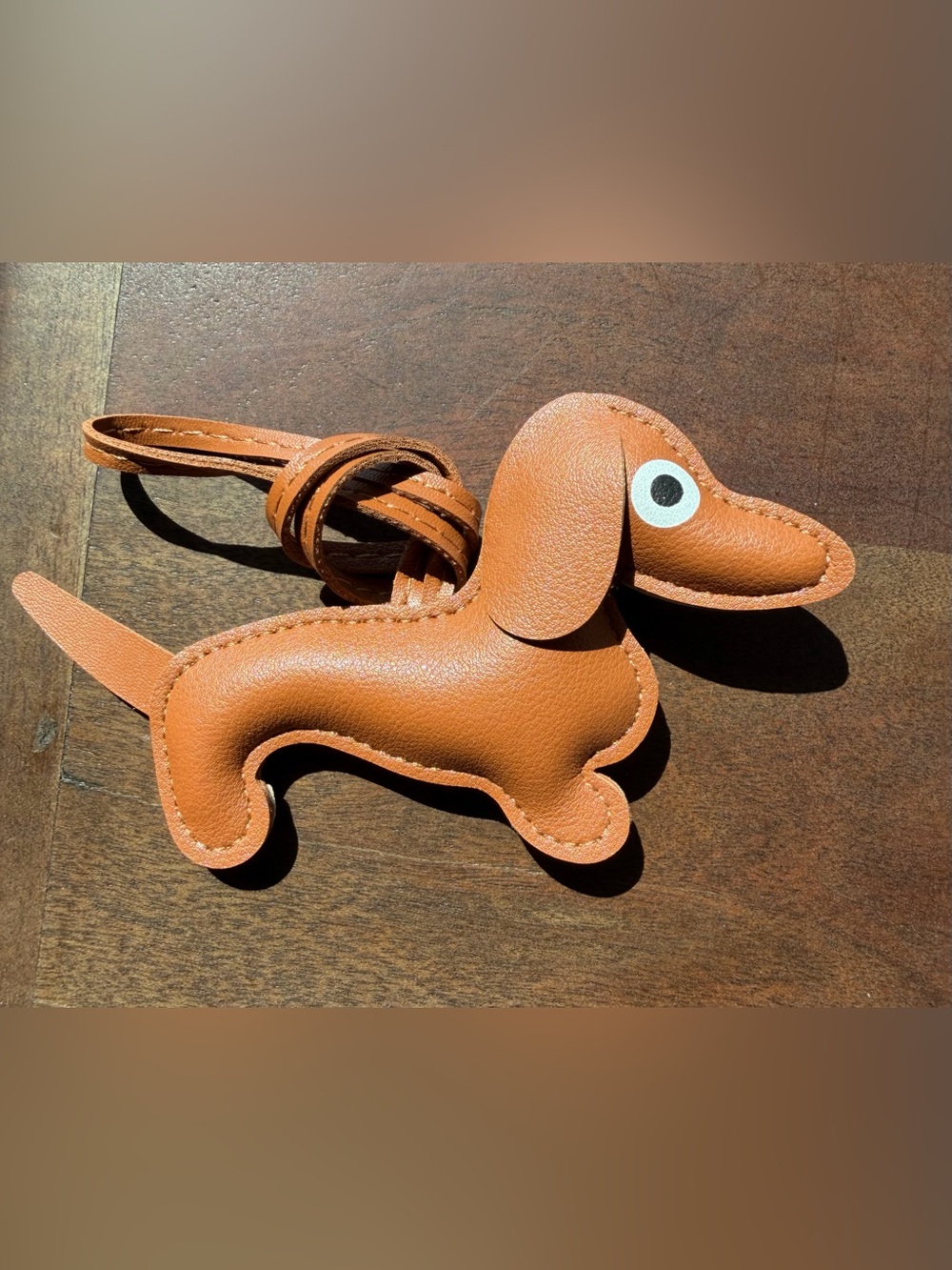Tan Dachshund Bag Charm Keyring - Cute Leather Puppy Accent